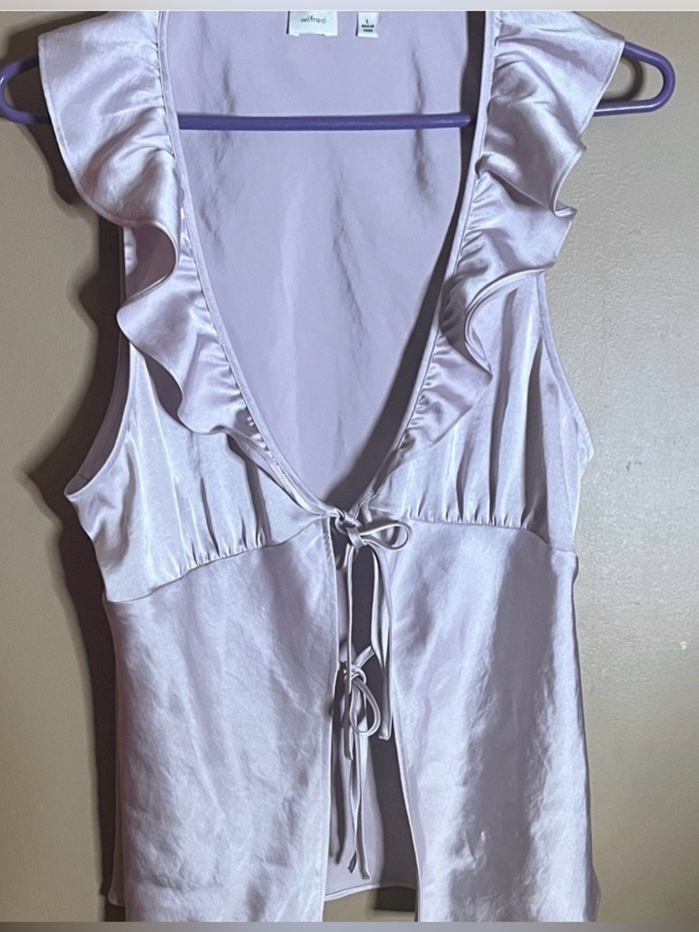 Wilfred satin like ruffled top tied up front light mauve large